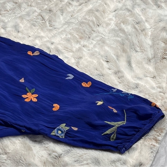 Johnny Was Blue Taifa 3/4 Sleeve Embroidered Top Sz-L - Picture 12 of 13